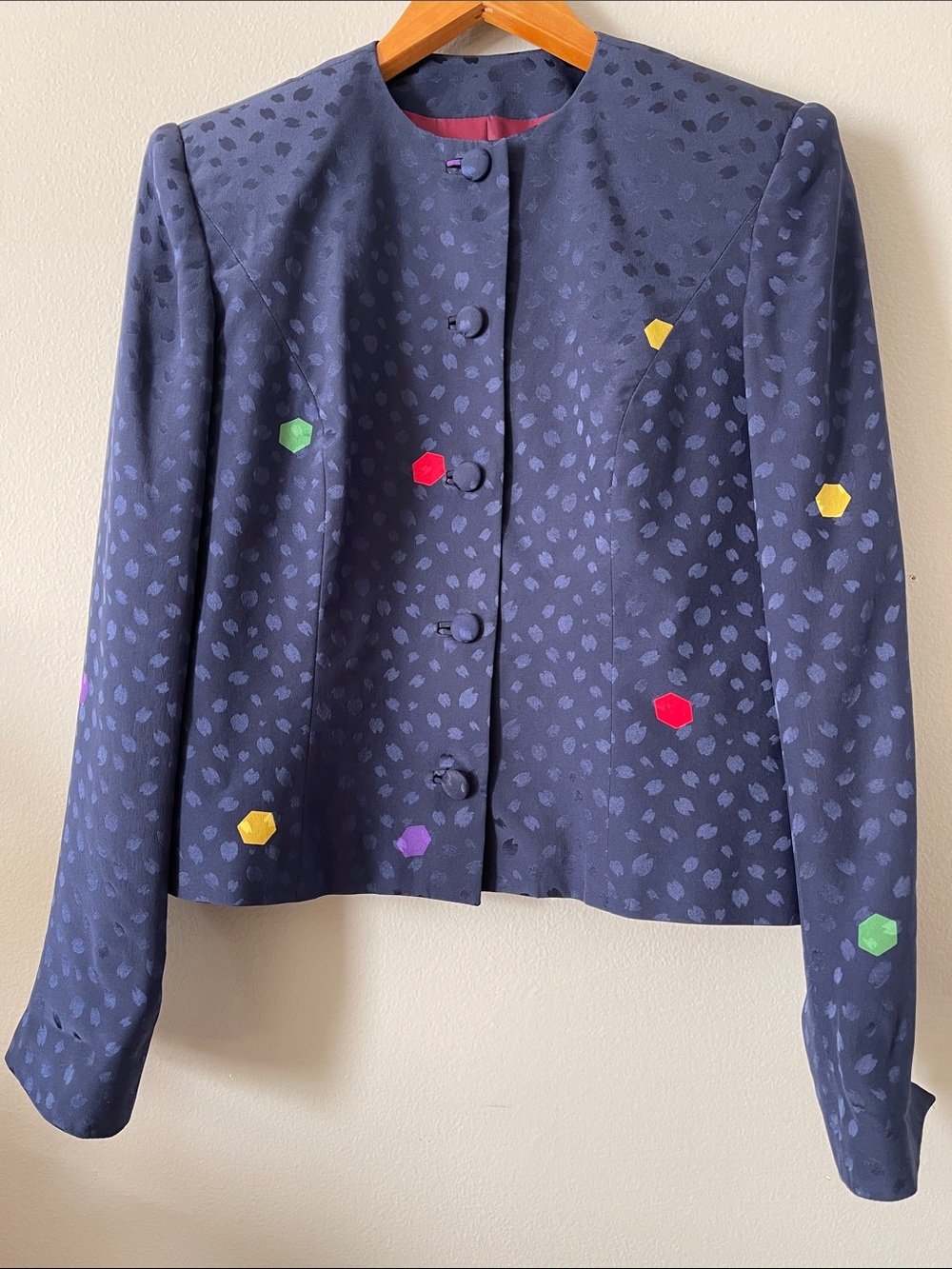 Vintage Silk Navy Patterned Women’s Jacket